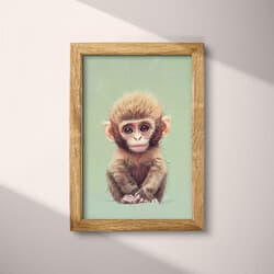 Monkey Digital Download | Animal Wall Decor | Animals Decor | Green, Purple, Brown, White and Black Print | Chibi Wall Art | Kids Art | Baby Shower Digital Download | Spring Wall Decor | Colored Pencil Illustration