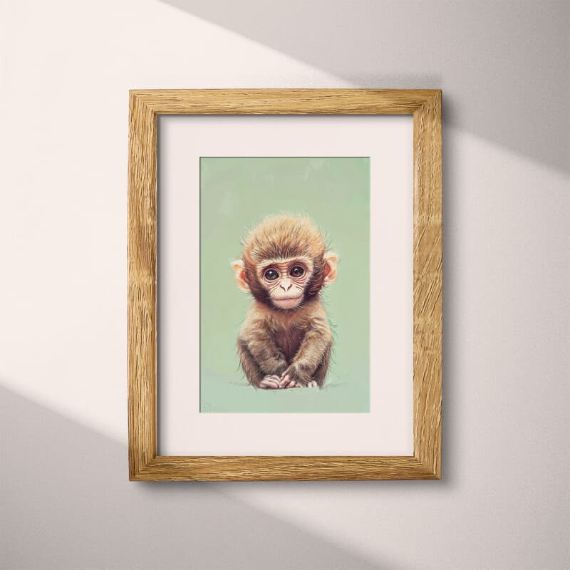 Matted frame view of A cute chibi anime colored pencil illustration, a monkey