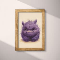 Purple Monster Art | Fantasy Wall Art | White and Purple Print | Chibi Decor | Kids Wall Decor | Baby Shower Digital Download | Halloween Art | Spring Wall Art | Pastel Pencil Illustration