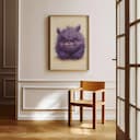 Room view with a full frame of A cute chibi anime pastel pencil illustration, a purple monster
