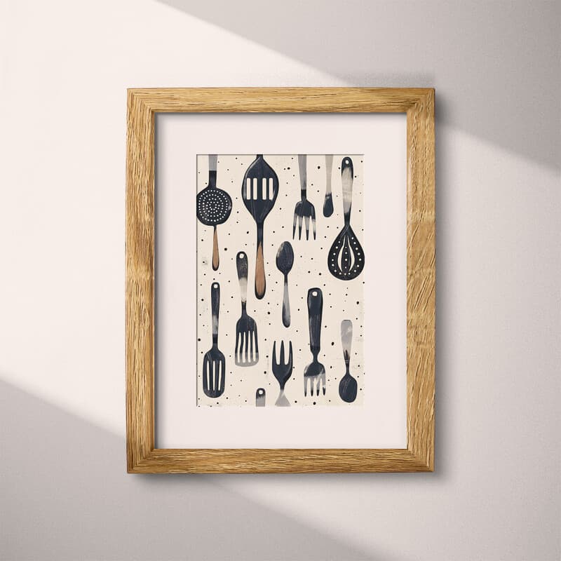 Matted frame view of A farmhouse textile print, utensils pattern
