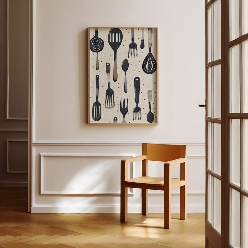 Room view with a full frame of A farmhouse textile print, utensils pattern