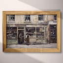 Full frame view of A mid-century oil painting, outside view of a shop