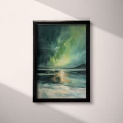 Northern Lights Art | Nature Wall Art | Landscapes Print | Black, Green, Gray, Blue and Brown Decor | Impressionist Wall Decor | Living Room Digital Download | Housewarming Art | Winter Wall Art | Oil Painting