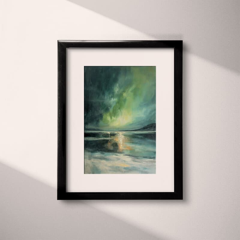 Matted frame view of An impressionist oil painting, northern lights