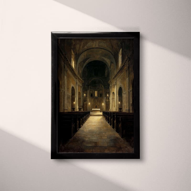 Full frame view of A baroque oil painting, inside of a church, symmetric view