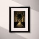 Matted frame view of A baroque oil painting, inside of a church, symmetric view