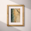 Matted frame view of An abstract impressionist oil painting, aerial view of a beach and ocean