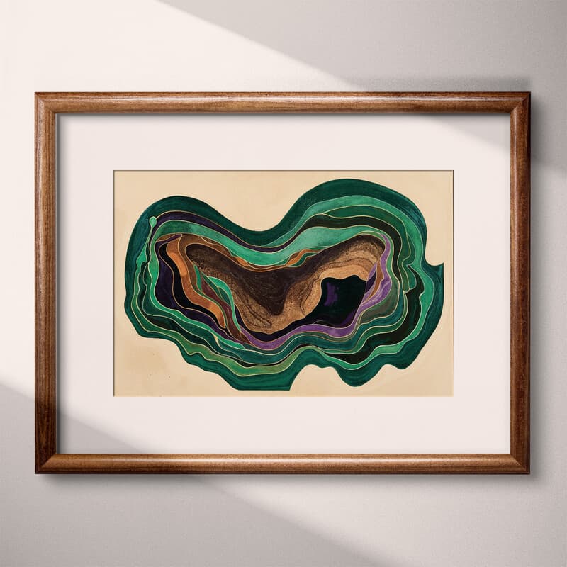 Matted frame view of An abstract art deco pastel pencil illustration, marbling