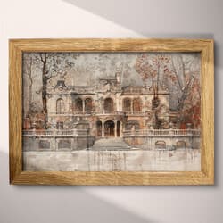 European Architecture Art | Architecture Wall Art | Architecture Print | Gray and Black Decor | Victorian Wall Decor | Living Room Digital Download | Housewarming Art | Oil Painting