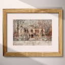 Matted frame view of A victorian oil painting, european architecture