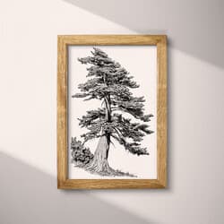 Cypress Tree Art | Nature Wall Art | Botanical Print | White, Black and Gray Decor | Botanical Wall Decor | Living Room Digital Download | Grief & Mourning Art | Pencil Sketch