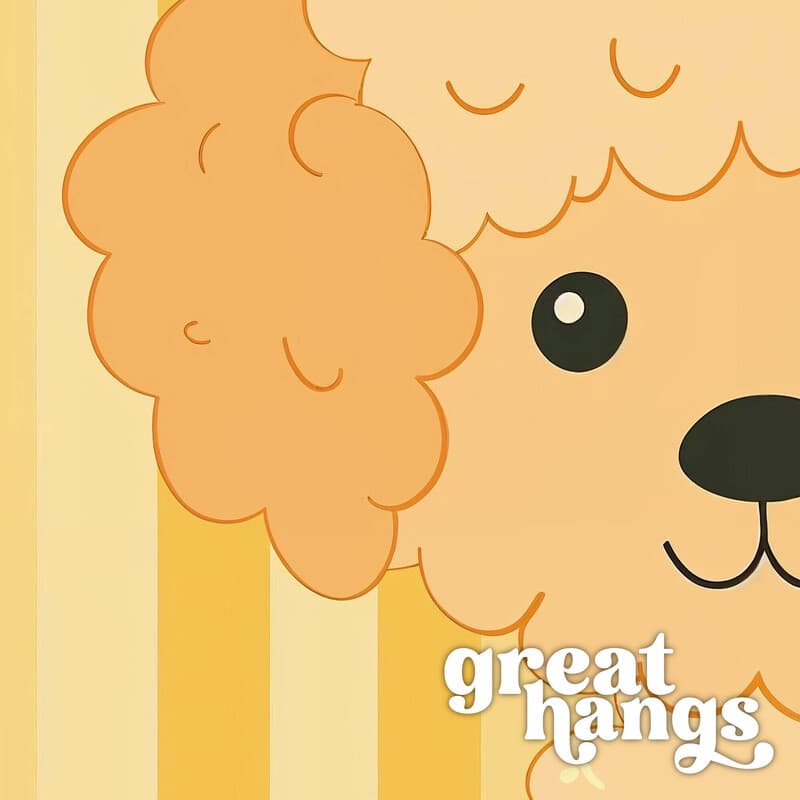 Closeup view of A cute simple illustration with simple shapes, a poodle