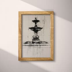 Park Fountain Digital Download | Nature Wall Decor | Landscapes Decor | Gray and Black Print | Wabi Sabi Wall Art | Living Room Art | Grief & Mourning Digital Download | Autumn Wall Decor | Charcoal Sketch