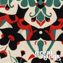 Closeup view of An art nouveau tapestry print, symmetric intricate geometric pattern