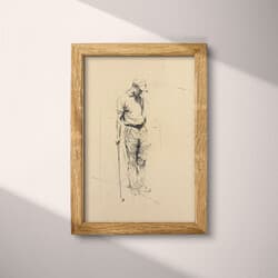 Golf Man Digital Download | Sports Wall Decor | Portrait Decor | Beige, Brown and Black Print | Vintage Wall Art | Office Art | Bachelor Party Digital Download | Father's Day Wall Decor | Graphite Sketch