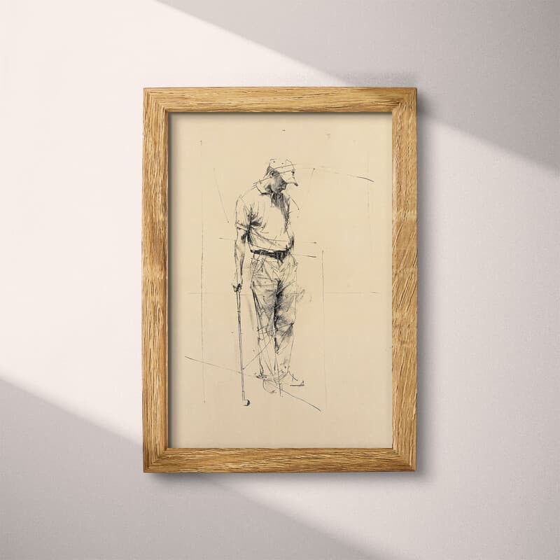 Full frame view of A vintage graphite sketch, a man posing with a golf club