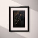 Matted frame view of An abstract maximalist oil painting, a man playing the saxophone