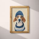 Full frame view of A contemporary pastel pencil illustration, a beagle in a blue beanie and sweater with white and blue stripes