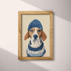 Beagle Digital Download | Animal Wall Decor | Beige, Black, Brown and Blue Decor | Contemporary Print | Kids Wall Art | Back To School Art | Christmas Digital Download | Winter Wall Decor | Pastel Pencil Illustration