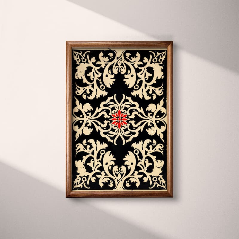 Full frame view of A bauhaus linocut print, symmetric intricate pattern