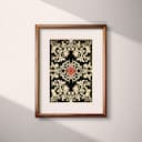 Matted frame view of A bauhaus linocut print, symmetric intricate pattern