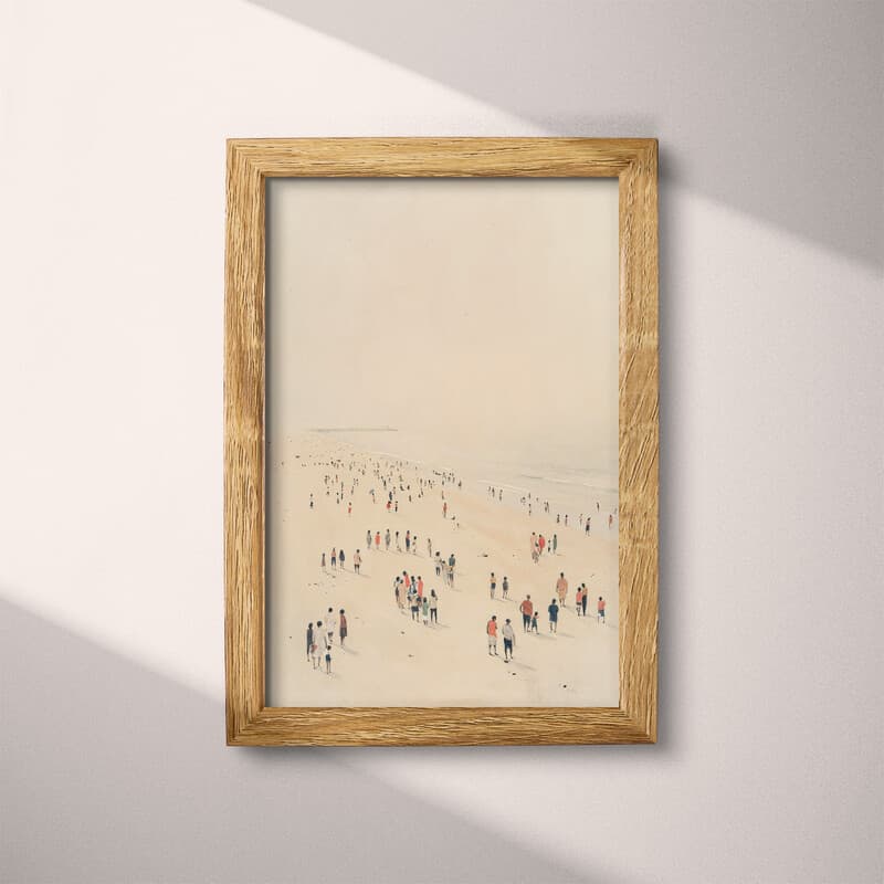 Full frame view of A minimalist pastel pencil illustration, a crowd of people at a beach, distant view
