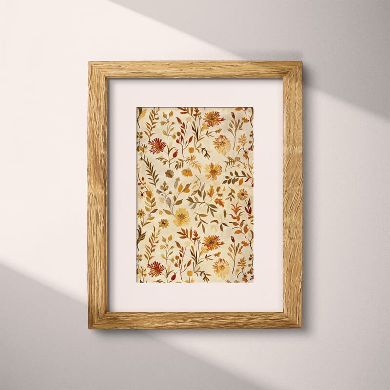 Matted frame view of A southwestern textile print, botanical pattern