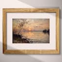 Matted frame view of An impressionist oil painting, sunset on a bay