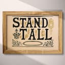 Full frame view of A vintage linocut print, the words "STAND TALL" with a crown