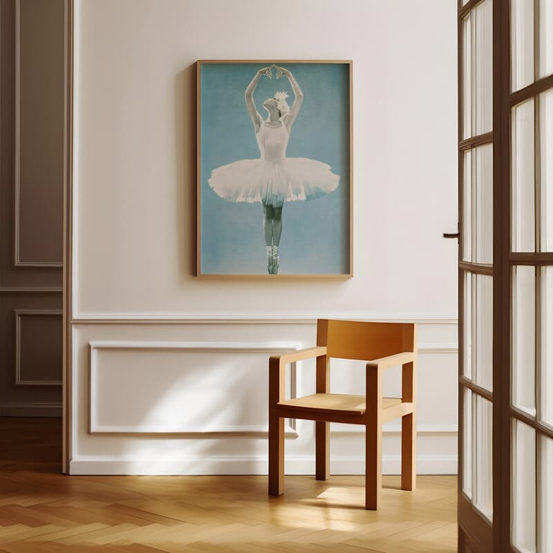 Room view with a full frame of A vintage pastel pencil illustration, a ballerina