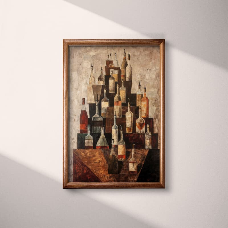 Full frame view of An abstract impressionist oil painting, liquor bottles on a bar