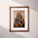 Matted frame view of An abstract impressionist oil painting, liquor bottles on a bar