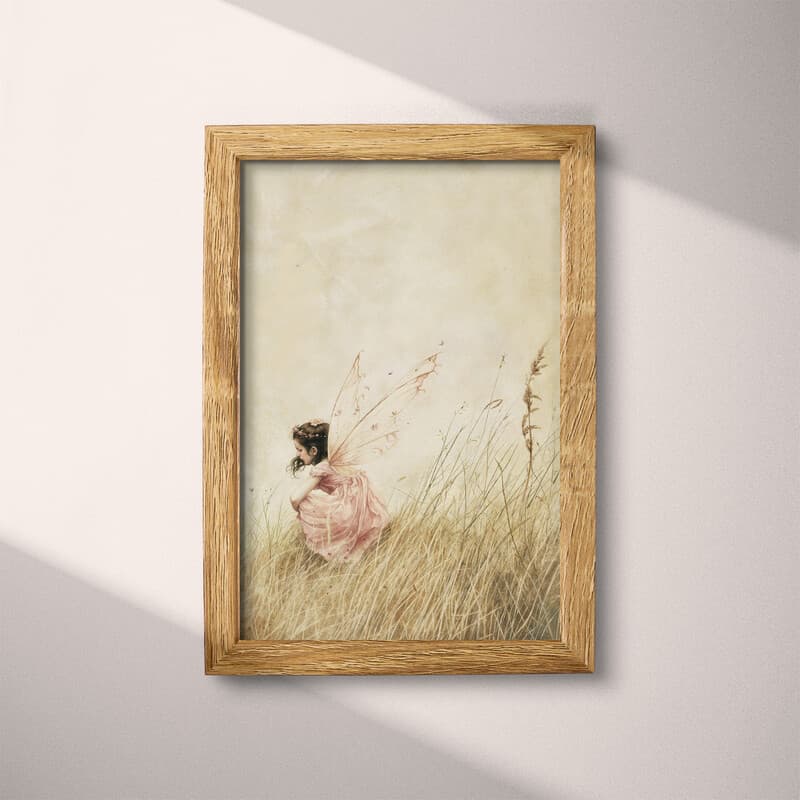 Full frame view of A vintage pastel pencil illustration, a girl with fairy wings in the grass