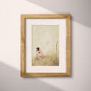 Matted frame view of A vintage pastel pencil illustration, a girl with fairy wings in the grass