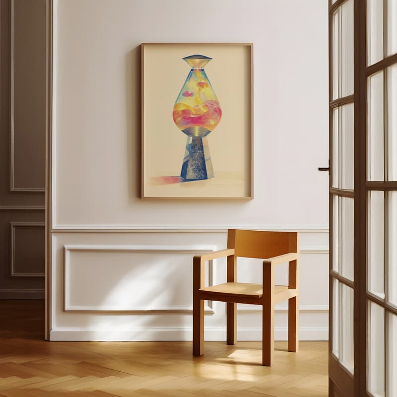 Room view with a full frame of A contemporary pastel pencil illustration, a lava lamp