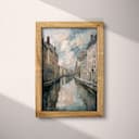 Full frame view of An impressionist oil painting, canal view with building on both sides, cloudy sky