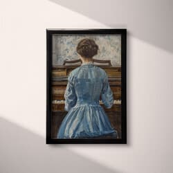 Woman Piano Digital Download | Music Wall Decor | Portrait Decor | Black, Gray, White and Brown Print | Vintage Wall Art | Living Room Art | Winter Digital Download | Oil Painting