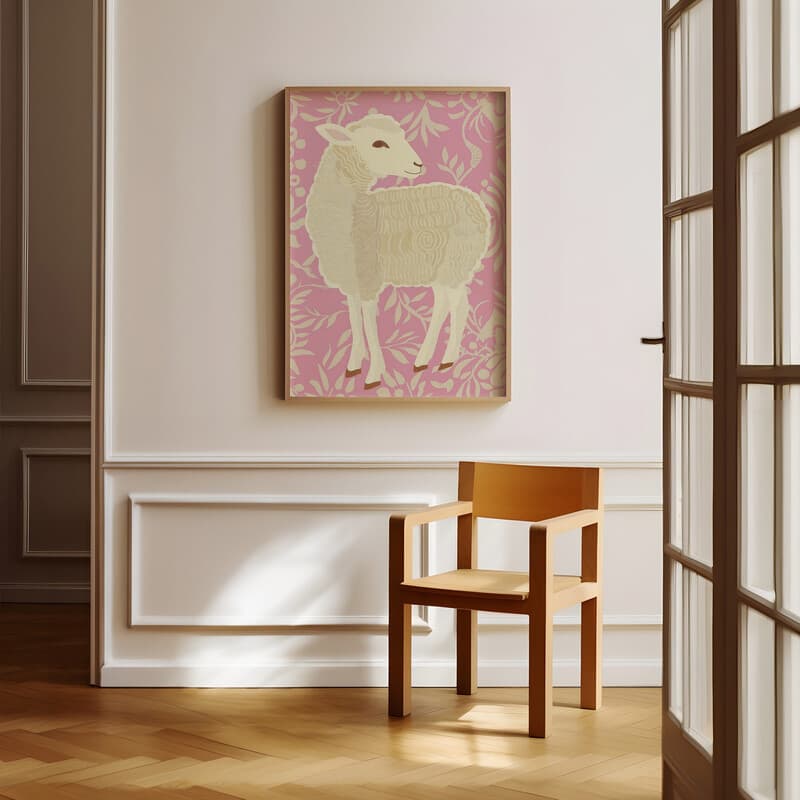 Room view with a full frame of A cute simple illustration with simple shapes, a lamb, side view