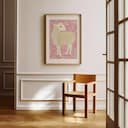 Room view with a matted frame of A cute simple illustration with simple shapes, a lamb, side view