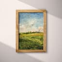 Full frame view of A farmhouse watercolor painting, a green pasture under a blue sky