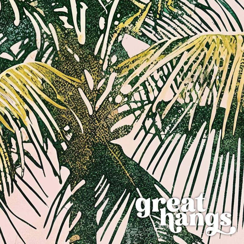 Closeup view of A vintage linocut print, a tropical palm tree