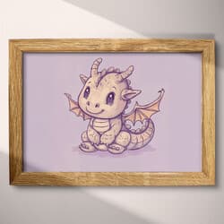 Dragon Digital Download | Fantasy Wall Decor | Purple, Brown and Black Decor | Chibi Print | Kids Wall Art | Back To School Art | Halloween Digital Download | Autumn Wall Decor | Linocut Print