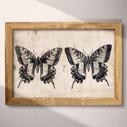 Butterflies Art | Nature Wall Art | Animals Print | White, Black and Brown Decor | Vintage Wall Decor | Living Room Digital Download | Housewarming Art | Spring Wall Art | Graphite Sketch