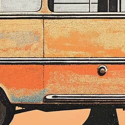 Beach Bus Art | Beach Wall Art | Coastal Print | Brown, Black, White, Orange and Blue Decor | Vintage Wall Decor | Living Room Digital Download | Housewarming Art | Summer Wall Art | Pastel Pencil Illustration