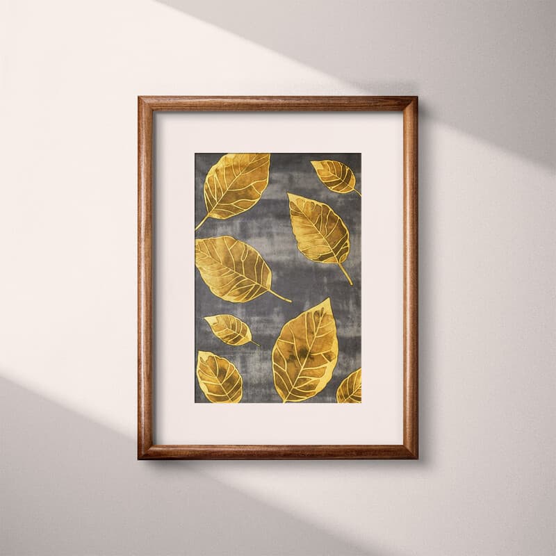 Matted frame view of A vintage textile print, leaf pattern