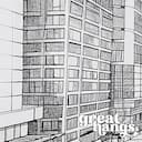 Closeup view of A mid-century pencil sketch, city architecture, outside view