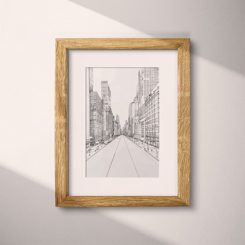 Matted frame view of A mid-century pencil sketch, city architecture, outside view