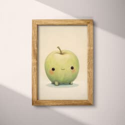 Apple Art | Still Life Wall Art | Food & Drink Print | White, Brown, Green and Black Decor | Chibi Wall Decor | Kitchen & Dining Digital Download | Back To School Art | Autumn Wall Art | Pastel Pencil Illustration