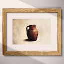 Matted frame view of A rustic pastel pencil illustration, a brown kitchen jug